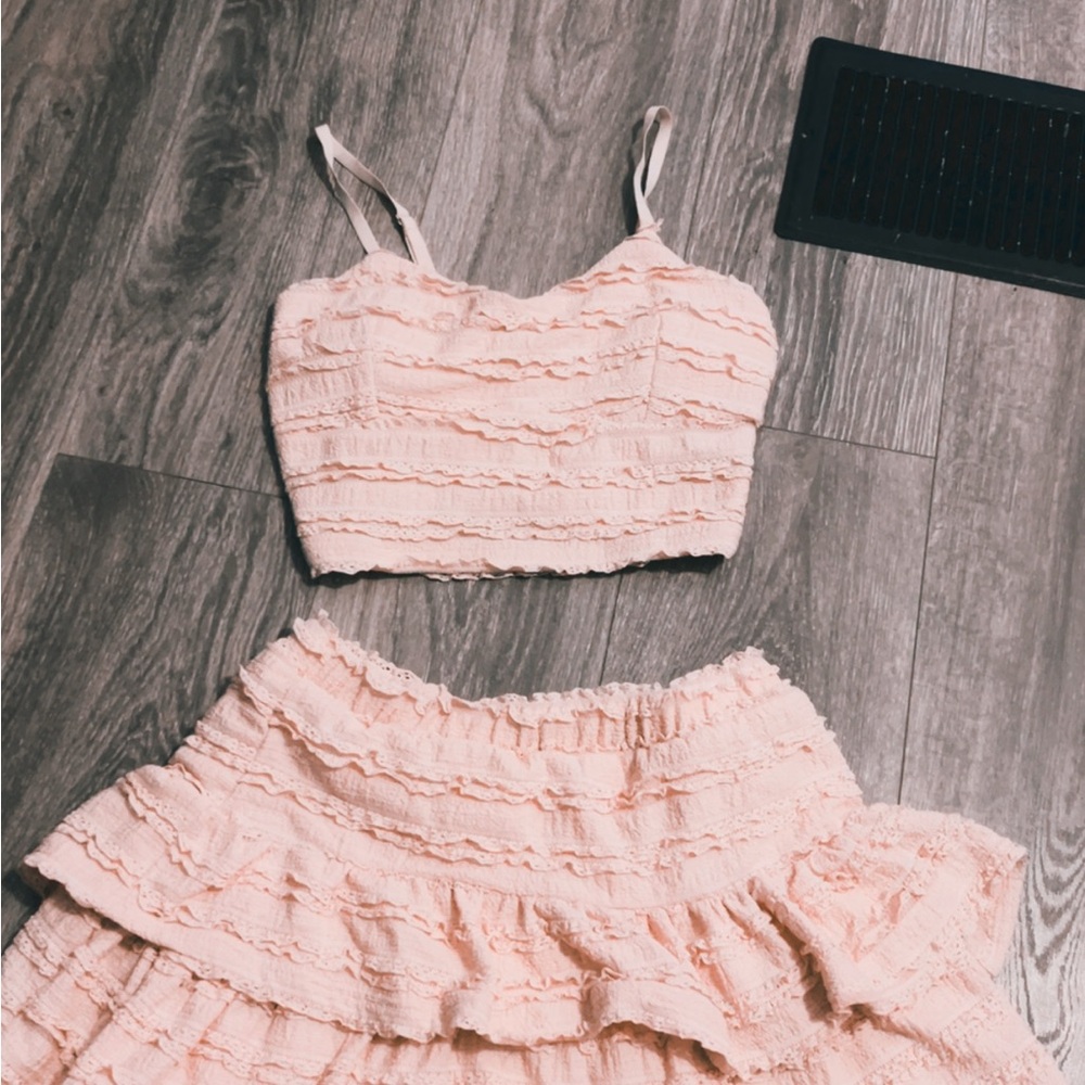 Elegant Pink Ruffled Skirt Set (brand new )